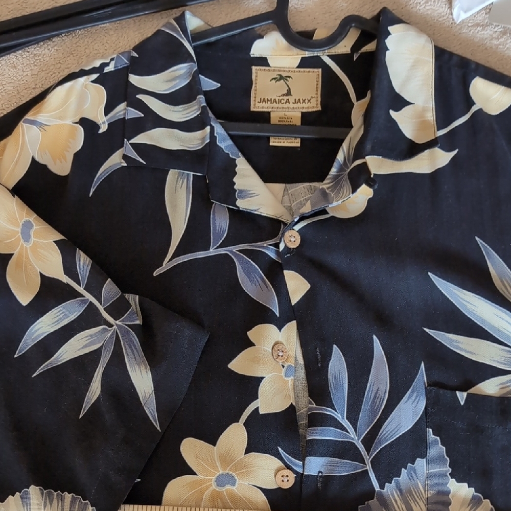 Jamaica Jaxx Navy Shirt with Cream Floral Design Silk